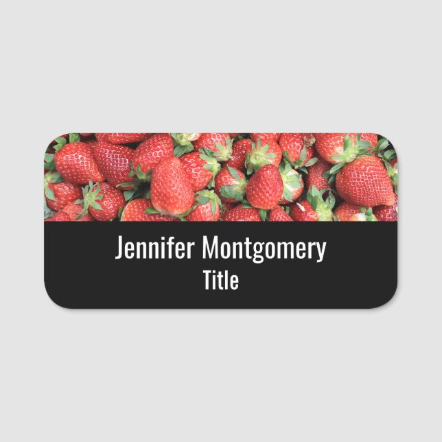Photo of Red Juicy Strawberries Name Tag (Front)