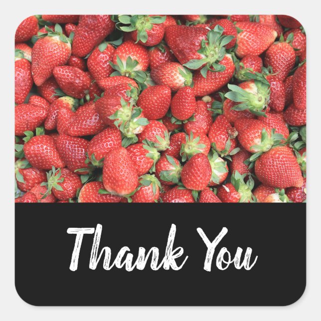 Photo of Red Juicy Strawberries  Thank You Square Sticker (Front)