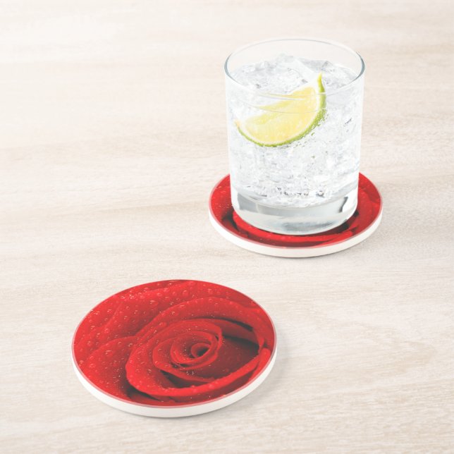 Photo of Red Rose Background Coaster (Side)