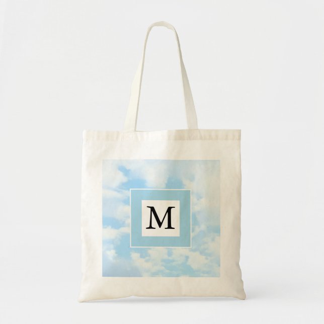 Photo of Soft Blue Sky Custom Single Initial Tote Bag (Front)
