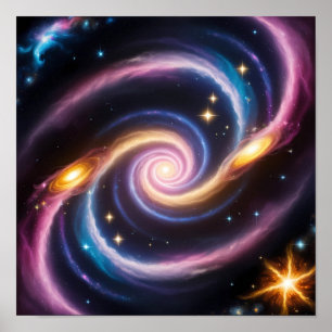 Photo of stars and galaxies of different colours poster