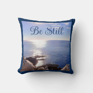 Photo of Still Blue Ocean Bible Verse Custom Name Throw Pillow