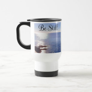 Photo of Still Blue Ocean Bible Verse Know God Travel Mug