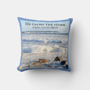 Photo of Stormy Sea He Calms the Storm Bible Verse Throw Pillow