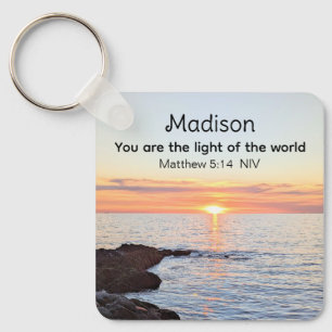 Photo of Sun and Ocean Bible Verse Name Keychain
