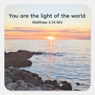 Photo of Sunset and Ocean Bible Verse Christian Square Sticker