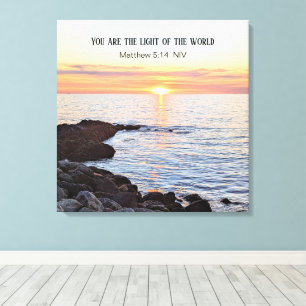 Photo of Sunset on Ocean Bible Verse Canvas Print
