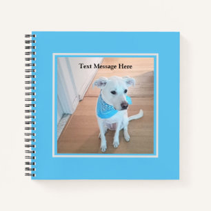 Photo of Sweet White Puppy Dog in Baby Blue Scarf Notebook