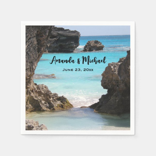Photo of Tropical Island Coast & Sea Wedding Napkin (Front)