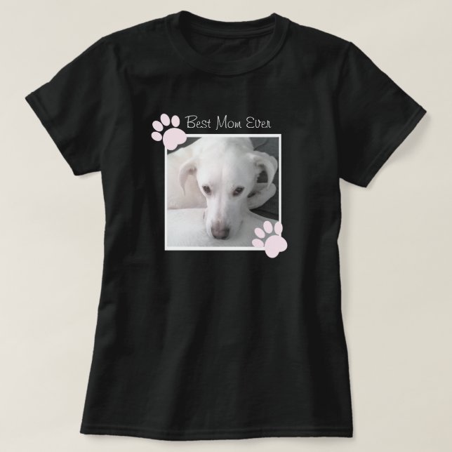 Photo of Unique Cute White Dog Pink Paws Best Mom T-Shirt (Design Front)