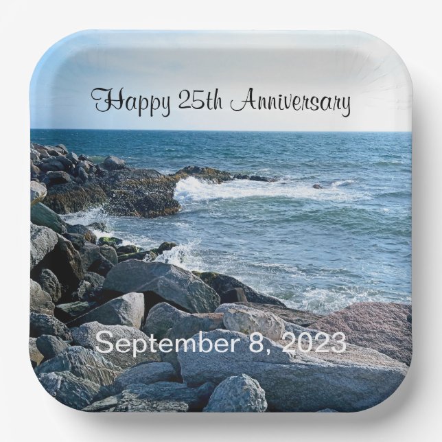 Photo of Wavy Atlantic Ocean 25th Anniversary Paper Plate (Front)