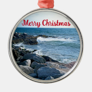 Photo of Wavy Atlantic Ocean Blue Metal Ornament