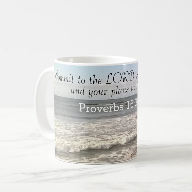 Photo of Wavy Ocean Shore Proverbs Bible Verse Coffee Mug (Front Left)