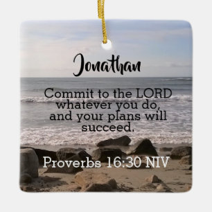 Photo of Wavy Ocean Shore Proverbs Bible Verse Sea Ceramic Ornament