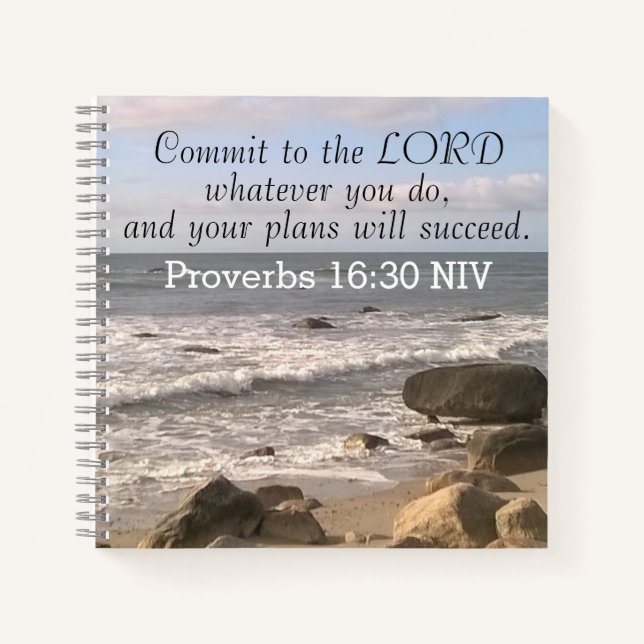 Photo of Wavy Ocean Shore Proverbs Bible Verse Sea Notebook (Front)