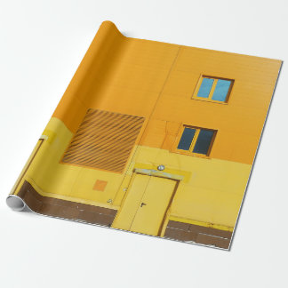 PHOTO OF YELLOW AND WHITE PAINTED WALL WRAPPING PAPER