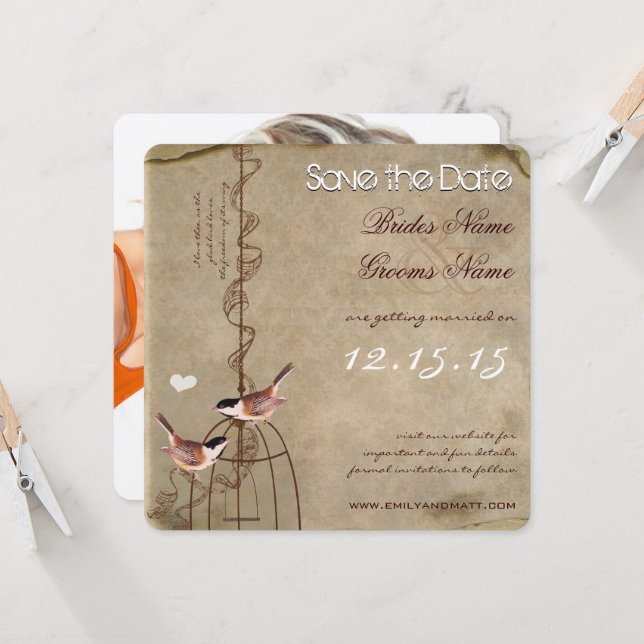 Photo on Back Birdcage Save the Date Invitation (Front/Back In Situ)