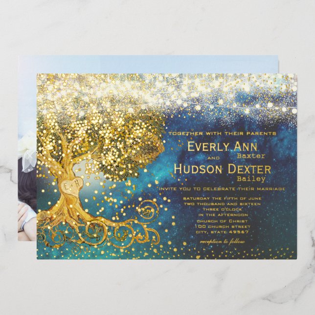 Photo on Back Grove Blue & Gold Fairy Lights (Front/Back)