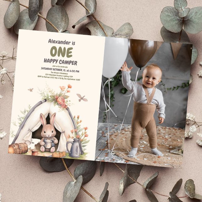 Photo One Happy Camper  Woodland 1st Birthday Invitation (Creator Uploaded)