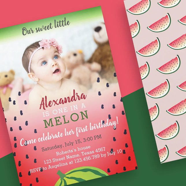 Photo One in a Melon 1st Birthday Invitation (Creator Uploaded)