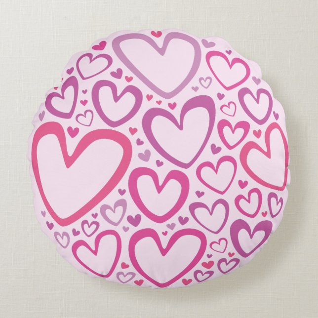 Photo One Side Hearts in Pink and Purple Cute Girl Round Pillow (Front)