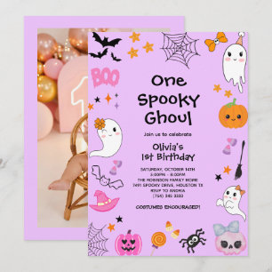 Photo One Spooky Ghoul Halloween 1st Birthday Invitation