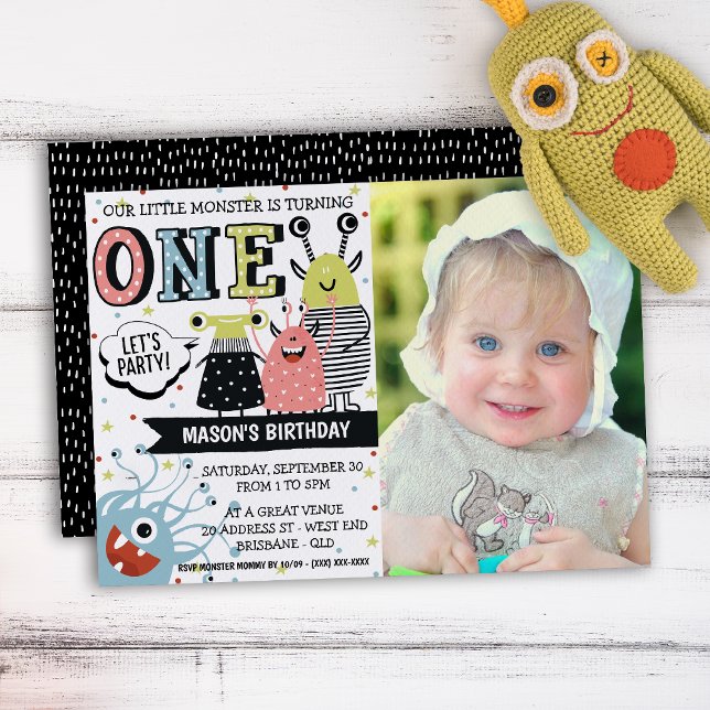 Photo One Year Old Monster Birthday Invitation (Your little one will be in for a monster of a celebration with this creative invitation.)
