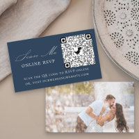 Photo Online RSVP QR Code Navy Blue Wedding