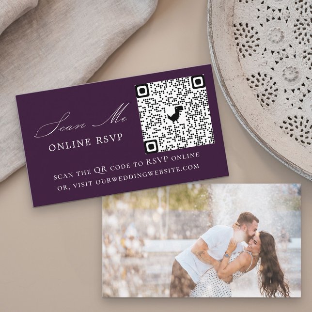 Photo Online RSVP QR Code Purple Wedding Enclosure Card (Creator Uploaded)