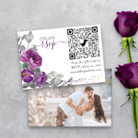 Photo Online RSVP QR Code Purple Wedding Floral