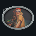Photo Opportunity Oval Belt Buckle<br><div class="desc">Artist:Michael Dolas | Crowd of reporters photographing movie star</div>