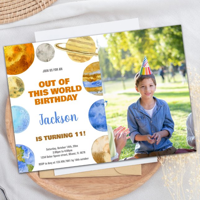 Photo Orange Espace Extérieur Invitations Annivers (Photo Orange Outer Space Birthday Invitations)