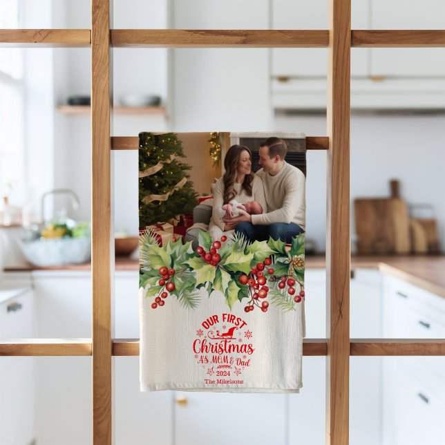 Photo Our First Christmas as Mom and Dad  Kitchen Towel (Creator Uploaded)