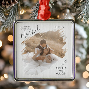 Photo Our First Christmas Together Wedding Metal Ornament