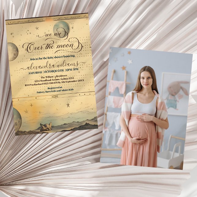 Photo Over the Moon Stars Blue Baby Shower Invitation (Creator Uploaded)