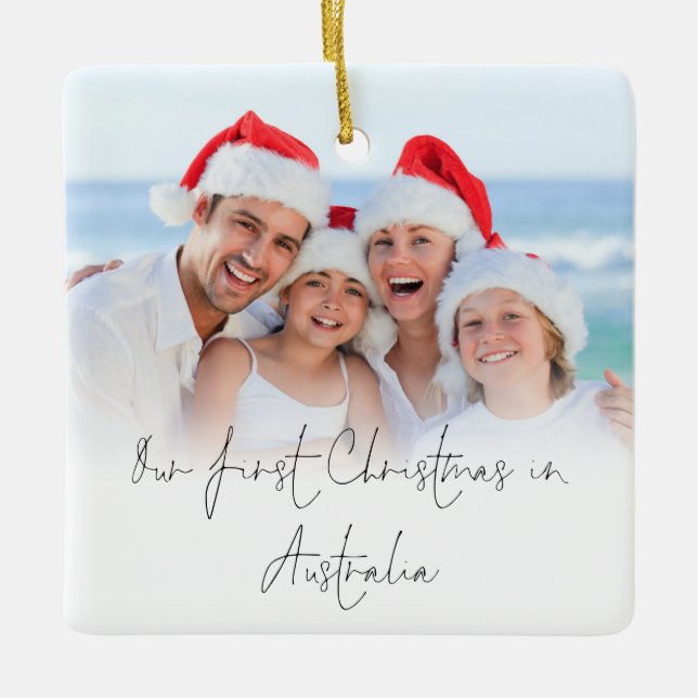Photo Overlay 1st Christmas Australia Names Year Ceramic Ornament (Front)