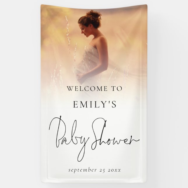 Photo Overlay Elegant Script Welcome Baby Shower  Banner (Vertical)