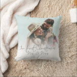 Photo Overlay First Christmas As Mr Mrs Throw Pillow<br><div class="desc">Photo Overlay First Christmas As Mr Mrs. To celebrate your 1st married holiday season and keepsake for years to come,  easily personalize with your photo. With an elegant set script for Our First Christmas as Mr & Mrs . The same design is on the back.</div>