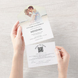 Photo Overlay Guest Name Addresses QR Code Wedding All In One Invitation