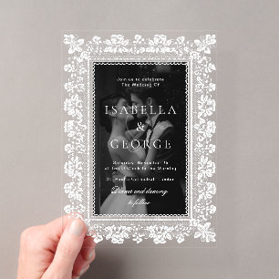 Photo Overlay Lace Black and white Wedding Acrylic Invitations