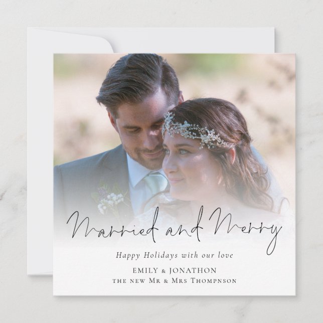 Photo Overlay Married and Merry Christmas Card (Front)