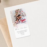 Photo Overlay Merry Christmas Return Address Label<br><div class="desc">Photo Overlay Merry Christmas Return Address.  A stylish set script for Merry Christmas and the rest of the text is easy to personalise. Replace the sample photo with your own favourite.</div>
