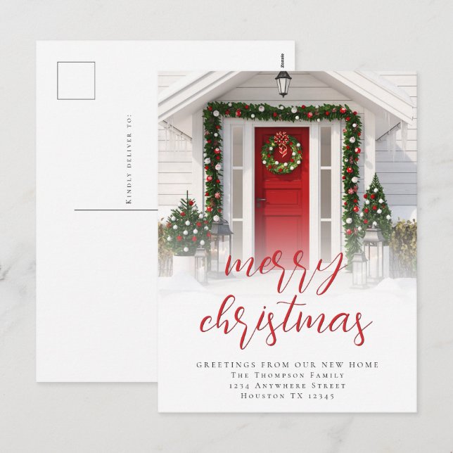 Photo Overlay Merry Christmas Script New Home Holiday Postcard (Front/Back)
