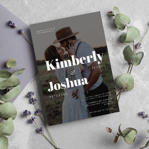 Photo overlay modern typography wedding invitation