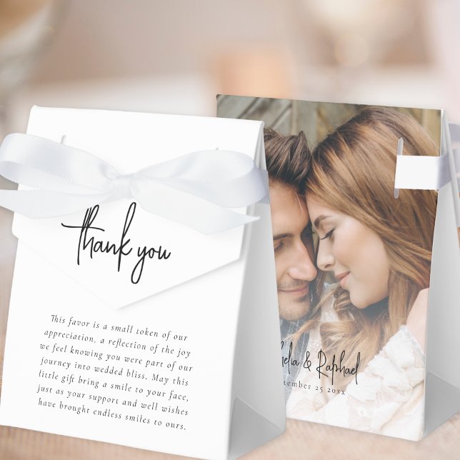 Photo Overlay Newlyweds Wedding Thank You Favor Box (Front and back view)