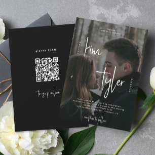 Photo overlay QR code RSVP names script wedding Invitation