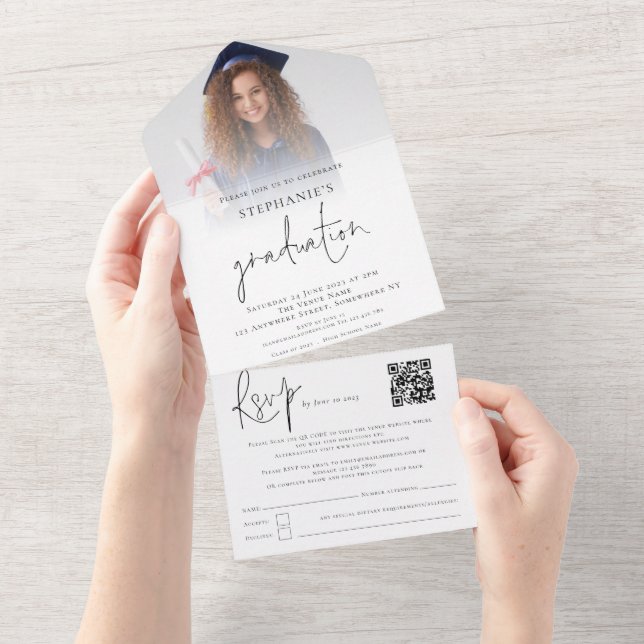 Photo Overlay QR Code Script Graduation Party  All In One Invitation (Tearaway)