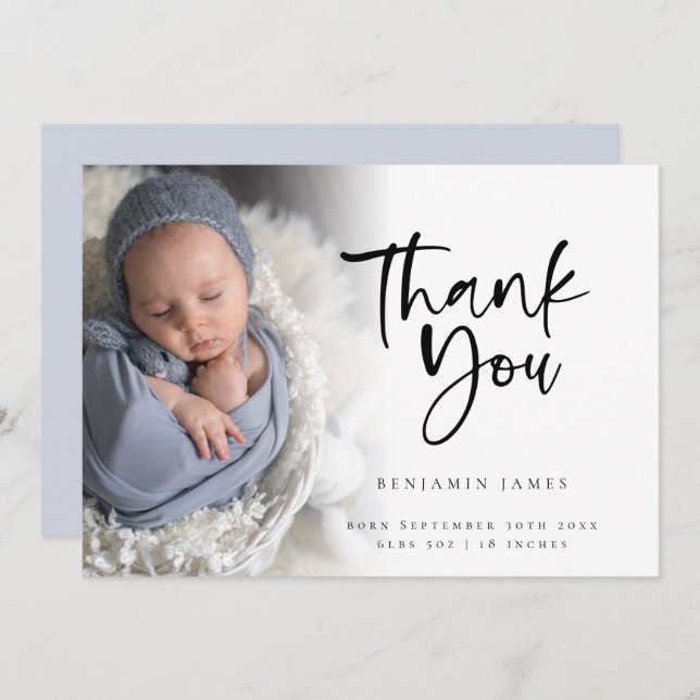Photo Overlay Script Boy Thanks Birth Announcement (Front/Back)