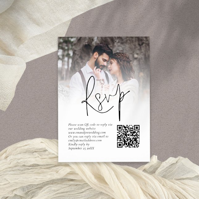 Photo Overlay Script QR Code Mariage Carte RSVP (Part of a large wedding collection of matching items)