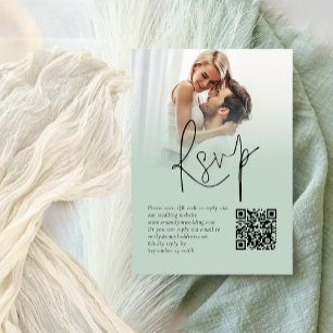 Photo Overlay Script QR Code Sage Wedding RSVP Enclosure Card